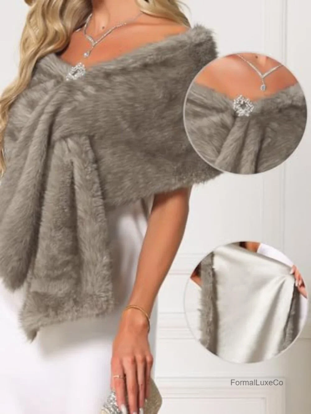 Women's Faux Fur Wrap Shawl Stole Cape Bridal Wedding Winter Warm